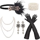 DRESHOW 1920s Great Gatsby Accessories Set for Women Flapper Costume Accessories Feather Headband Roaring 20s Accessories Set