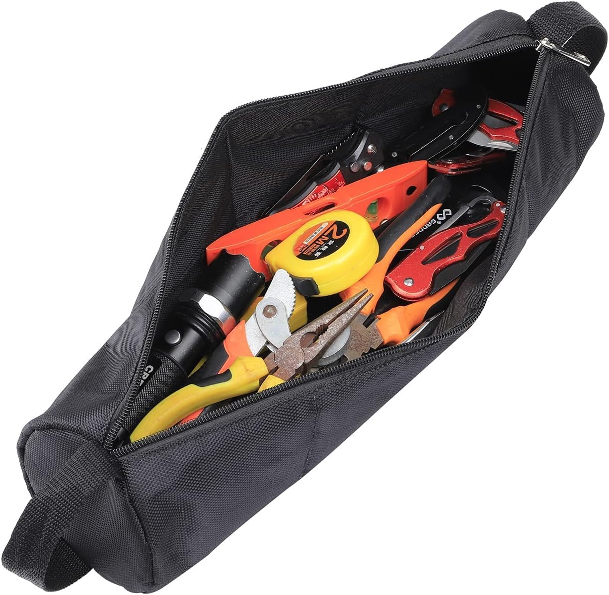 Small Tool Bag, Wide Mouth Tool Storage Bag, Muti-Purpose Organiser Heavy Duty Open Mouth with Hanging Loop Tools Gift for Men 40cm×11cm