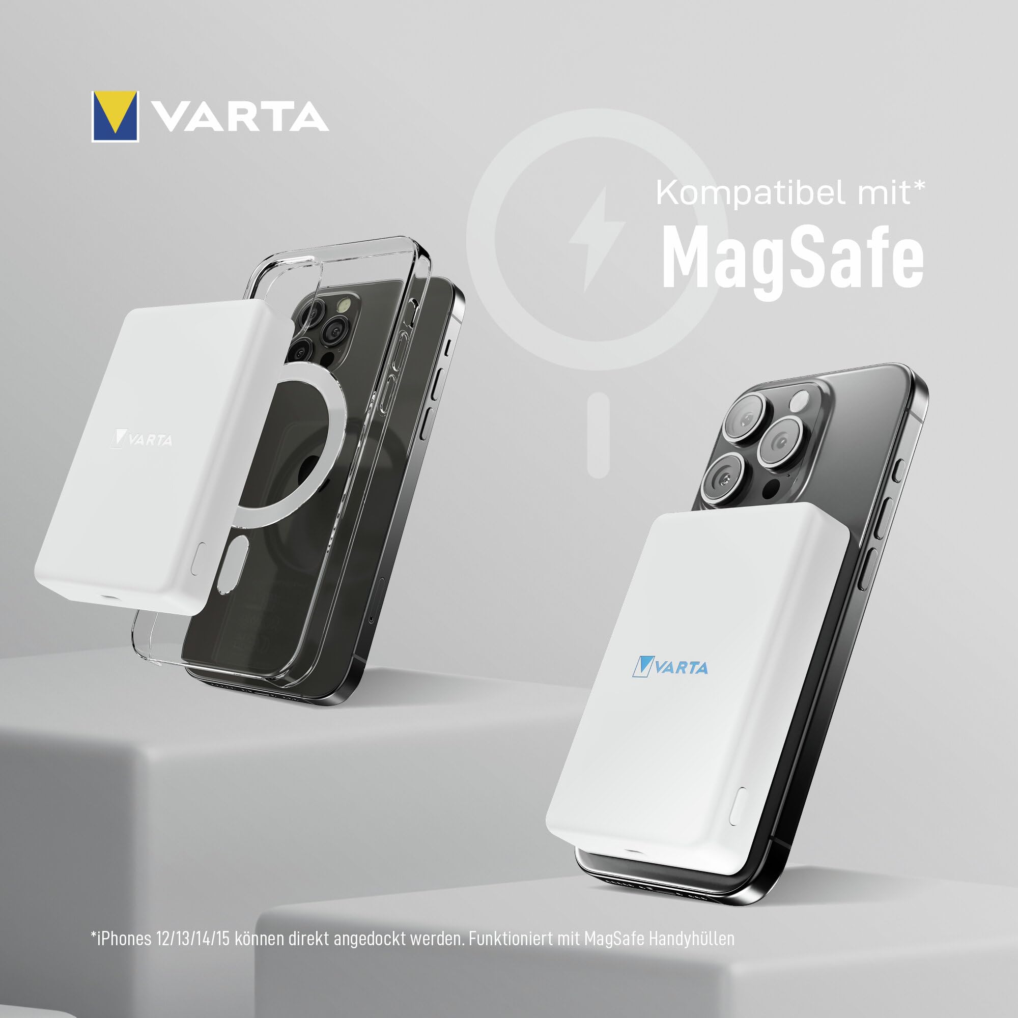 VARTA Power Bank 5.000mAh, magnetische kabellose Powerbank, Mag Pro, Wireless, 7,5W, Ladegerät mit USB Typ C, kompatibel mit MagSafe & Qi Standard (für Kompatibilität mit iPhones & Android), weiß 4
