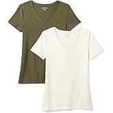 Amazon Essentials Women's Regular-Fit Short-Sleeve T-Shirt (Crewneck and V-Neck Options), Multipacks