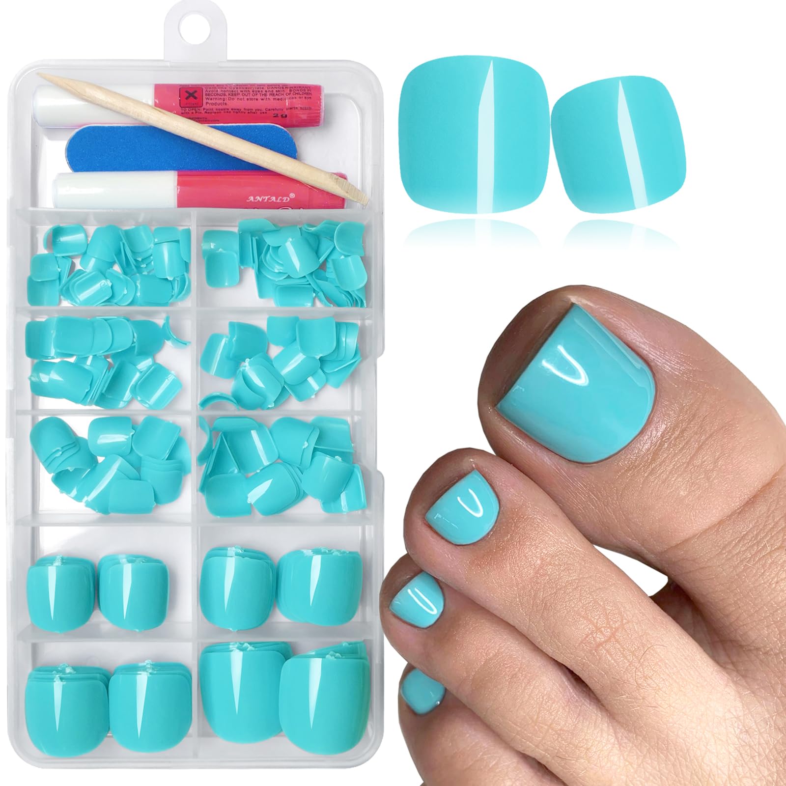 Photo 1 of ***2 PACKS INCLUDED*** Short Press on Toenails, 240Pcs X 2 Square Sky Blue Fake Toes Nails AND FAKE PINK TOENAILS Kit Full Cover Glossy False Toenail Press ons Solid Color Acrylic Glue on Toenails for Women Girls***2 PACKS INCLUDED***