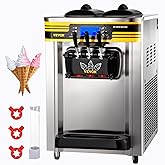 VEVOR Commercial Ice Cream Maker, 22-30L/H Yield, Countertop Soft Serve Machine with 2x6L Hopper 2L Cylinder LCD Panel Puffing Shortage Alarm, Frozen Yogurt Maker for Restaurant Snack Bar