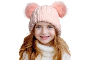 SHINCHIC Toddler Double Pom Pom Beanie Baby Girl Winter hat Warm Soft Toddler Cap Cute Kids Knitted Beanie for Baby Boys