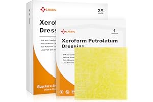 Carbou 4"x4" Medical Xeroform Petrolatum Dressing, Non-Adherent Gauze Pads, Soft Fine Mesh Gauze Patch for Wound Care, Burns, Lacerations, Skin Grafts & Surgical Incisions, 25 Individual Pack