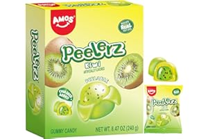 AMOS Peelerz Kiwi Gummy Candy, Peelable Fruit-Inspired Candy, 8.47oz Box with 10 Individual Packs – Playful Kiwi Snack with Chia Seeds, Made with Real Juice