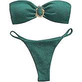 SHENHE Women's Strapless Brazilian Thong Bikini Set Metal Ring 2 Piece Bandeau Tube Swimsuits