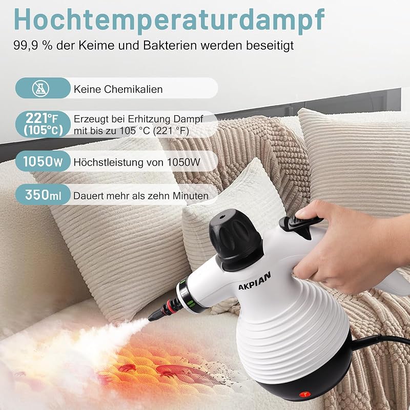 Dampfreiniger Handgerät, Steam Cleaner mit 10 Zubehör