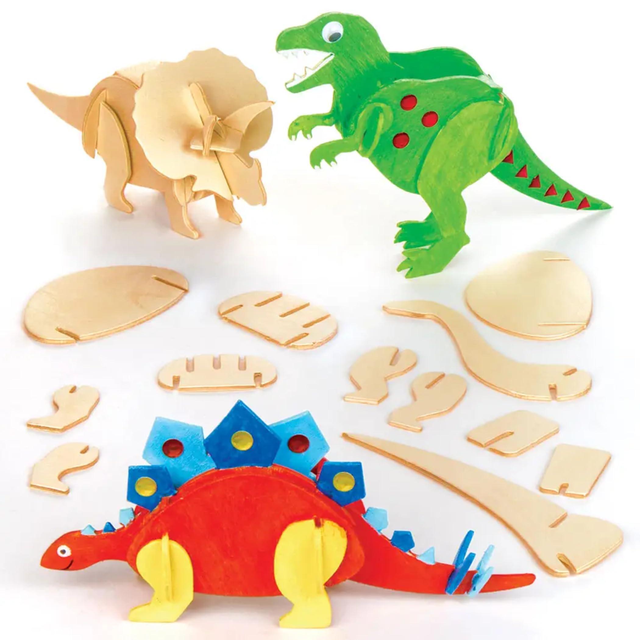 Baker Ross EK501 Dinosaur 3D Woodcraft Kits Complete Size 13cm for Children to Make & Decorate (Pack of 5), Wooden