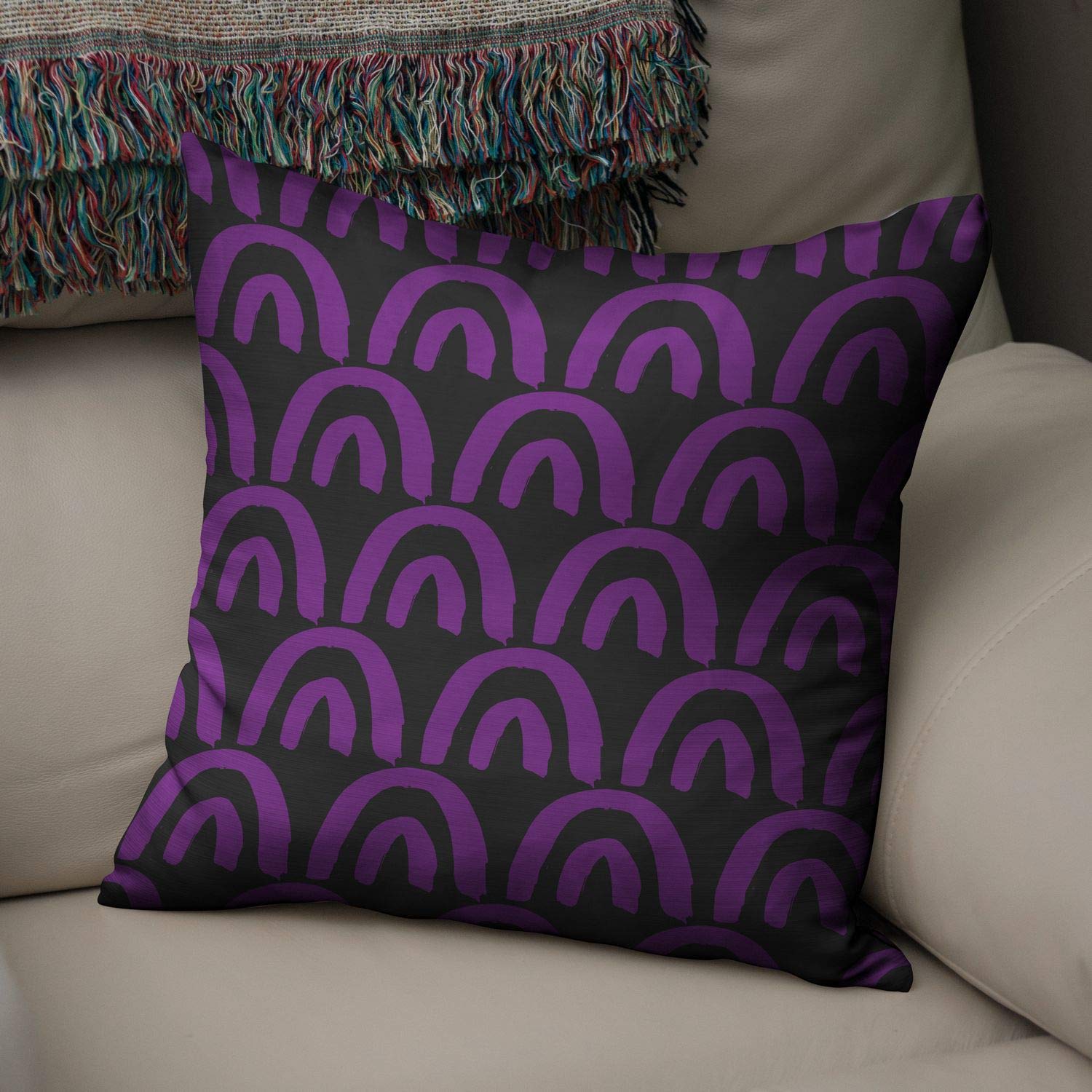 Bonamaison Decorative Cushion Cover Purple & Black, Throw Pillow Covers, Home Decorative Pillowcases for Livingroom, Sofa, Bedroom, Size: 43X43 Cm - Designed and Manufactured in Turkey
