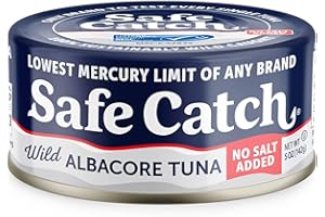 Safe Catch Canned Lowest Mercury Limit Albacore Tuna Fish No Salt Added, Wild Caught, Gluten-Free, Kosher, Keto, 5oz Can, 6-Pack