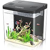 1 Gallon Acrylic Fish Tank Kit for Kids with Filter and 5-Mode Light | Compact acrylic aquarium for shrimp, aquatic plants, and nano displays; adjustable flow, filter chamber, and flip-top lid