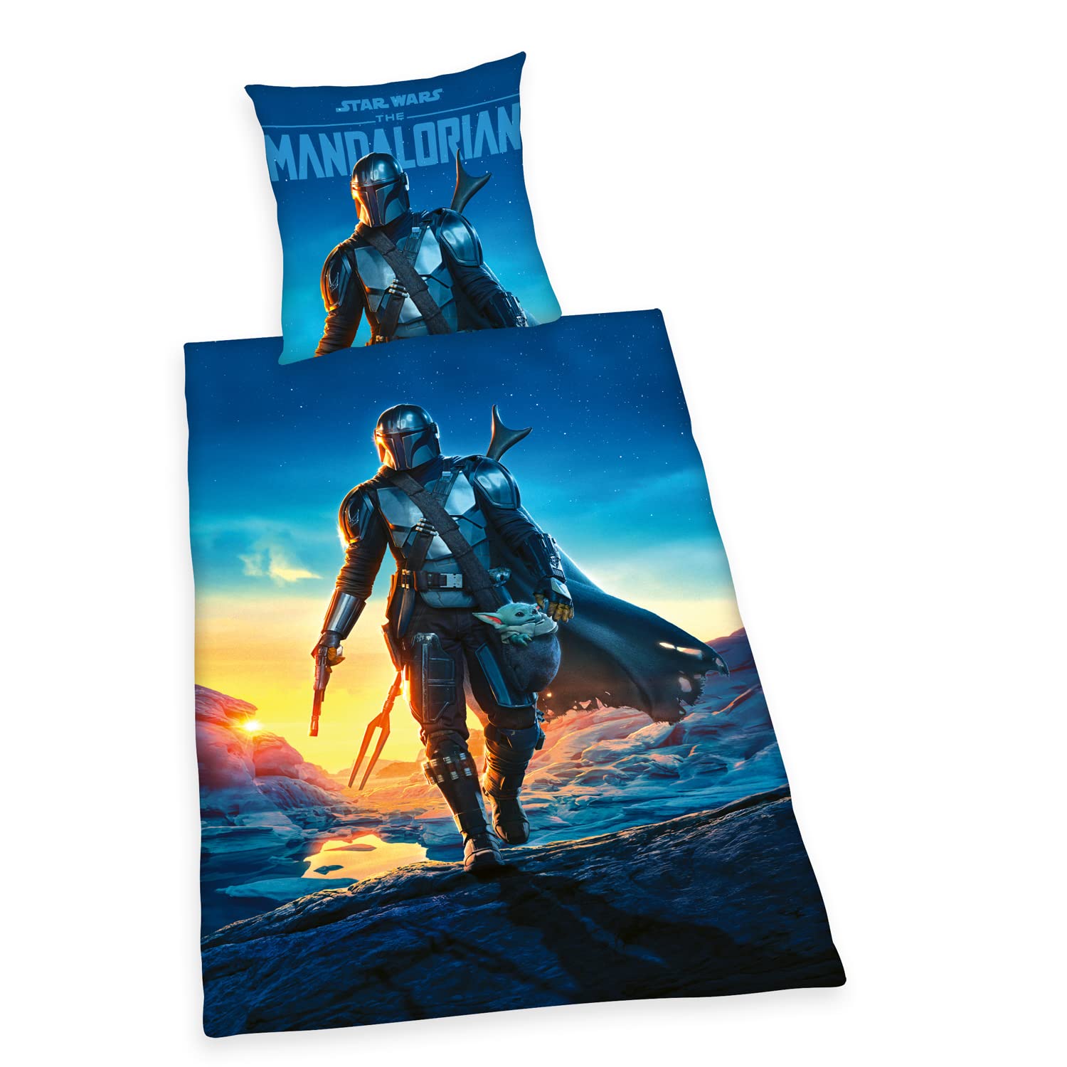 Herding Star Wars The Mandalorian Bedding Set, Pillowcase 80 x 80 cm, Duvet Cover 135 x 200 cm, With smooth running zip, 100% Cotton/Renforcé