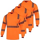 VENDACE 3pcs Safety Reflective High Visibility Long Sleeve Shirts Class 3 Hi Vis Construction Breathable Work Shirts for Men