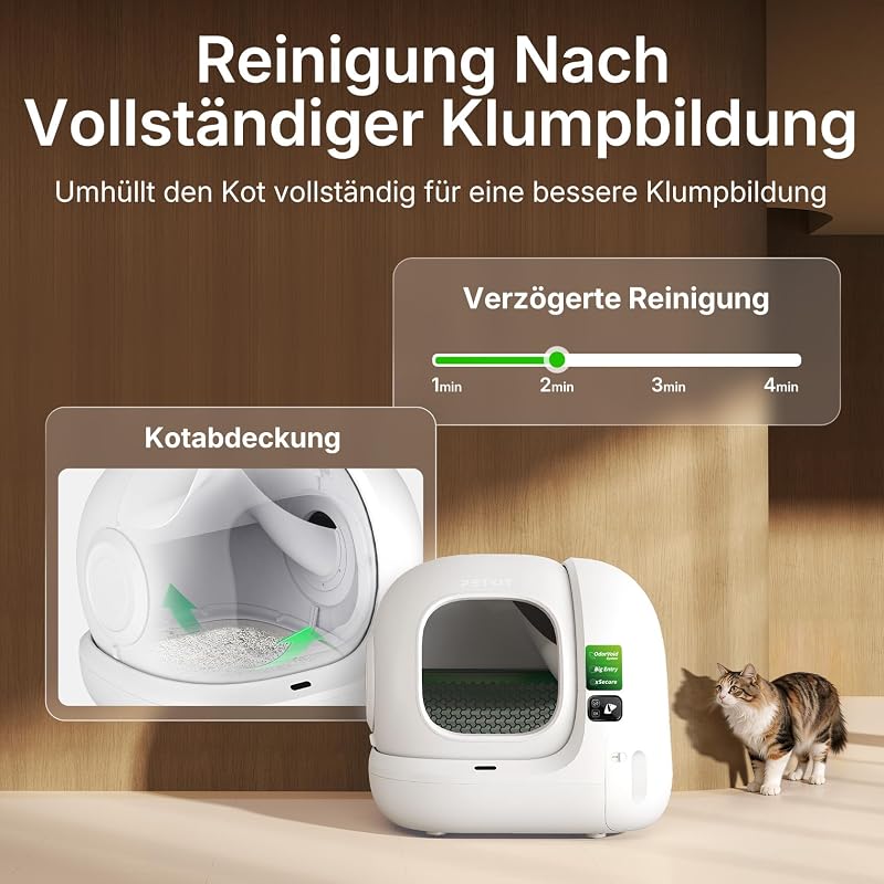 Purobot Max 3 Selbstreinigende Katzentoilette,76L Katzenklo Selbstreinigend,Doppelte Geruchsbeseitigung,Um 43% vergrößrter Eingang,Verbesserte auslaufsichere Innenhülle für Mehrere Katzen