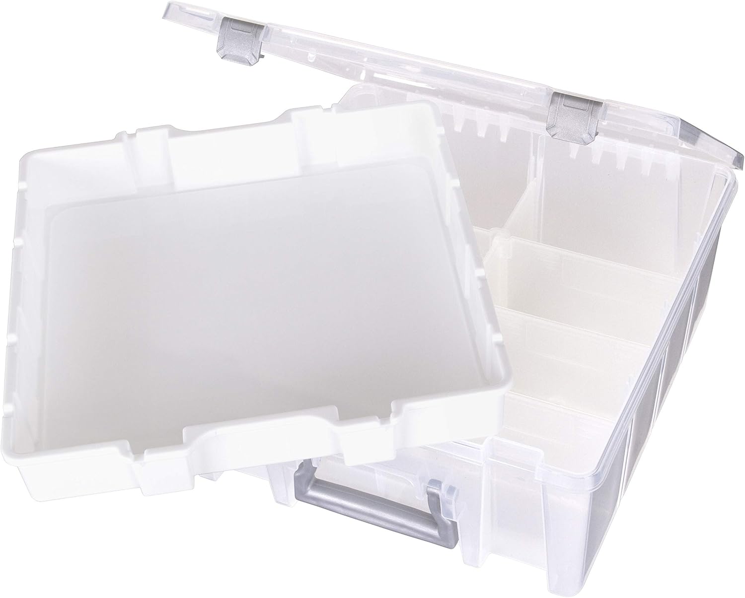 AB Designs 6899ABD Super Satchel Double Deep with Lift-Out Tray and Removable Dividers, Stackable Home Storage Organization Container, Clear with Sliver Latches and Handle: Home & Kitchen
