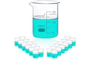 LABINVO Low Form Graduated Glass Beaker, 24pcs of Vol. 25ml, 3.3 Borosilicate Glass Beaker Set, IN-BKL25