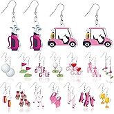 Hinly 16 Pairs Golf Earrings for Women Golf Ball Cart Dangle Drop Earrings Jewelry Dangle Decors Sport Game Day Birthday Accessories Gifts for Golfer Golfing Lovers