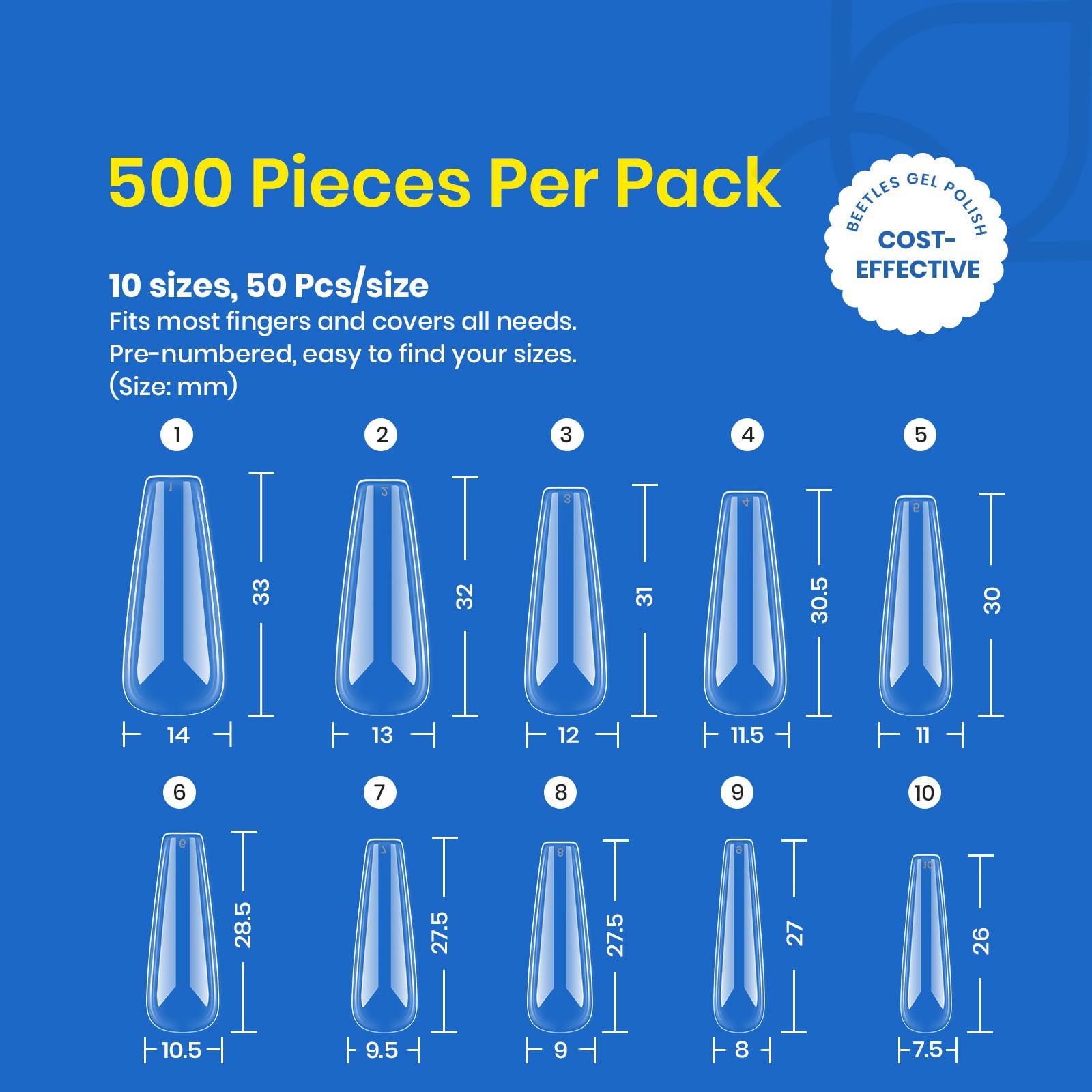 Beetles Acrylic Nails Kit 500Pcs Long Coffin Pre-Shaped Clear Full Cover Soft False Nails, Nail Tips Soak Off Easy Nail Extension Set for DIY Nails Art Home Gift for Women - Image 6