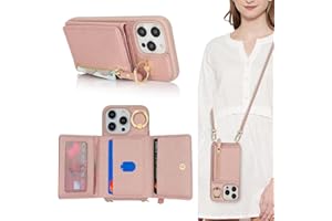 SunYoo for iPhone 13 Pro Case with Card Holder,Phone Case for iPhone 13 Pro Case with Strap Crossbody Lanyard Stand Ring,13 Pro Wallet Case for Women,Leather Zipper Pocket Case-Rose Gold