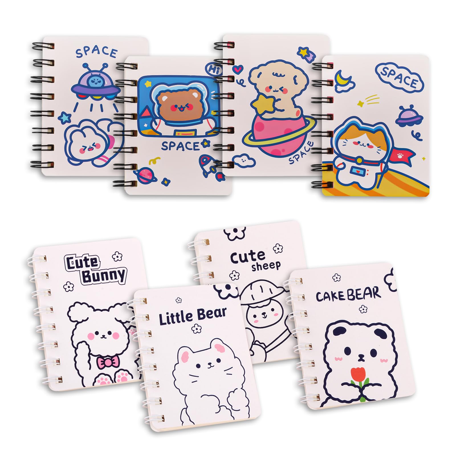 Small Spiral Notepad Cute Notebook, 8 Pack Kawaii Journals for Study and Notes Blank Page Fun Mini Scratch Pads, Back to School Supplies for Gifts Kids and Teachers(Animal 80 Sheets 160 Pages)
