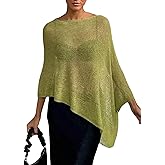 GORGLITTER Women's Sheer Poncho Shawl Boat Neck Bat Wing Knit Tops Crochet Cover Up Lightweight Sweater Spring Outfits 2026