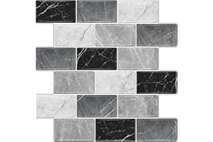 BSABSAQAA 10 Sheets Peel and Stick Backsplash for Kitchen 12"X12" Renter Friendly Backsplash Back Splash Adhesive Subway Wall Tile Flat Vinyl Sticker for Bathroom Grey Marble (Not 3D Tile)