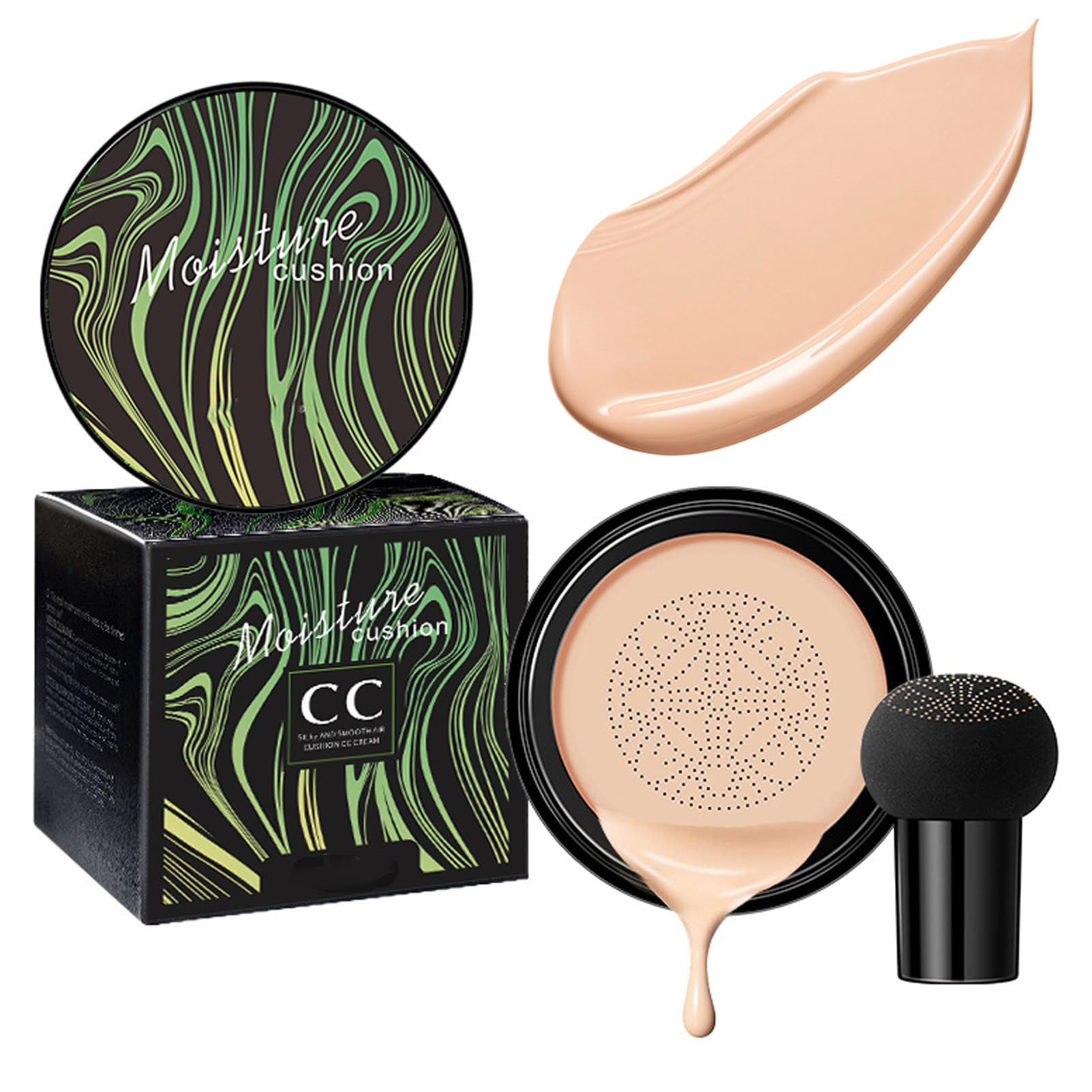 Mushroom Head Air Cushion Foundation BB Cream, Liquid Foundation CC Cream, Concealer Lasting Nude Makeup Brightening Pigment CC Liquid Foundation, Oil Control Moisturizing