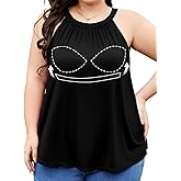 FOREYOND Plus Size Tank Top for Women Built in Bra Casual Flowy Camisole Tank Sleeveless Summer Outfits