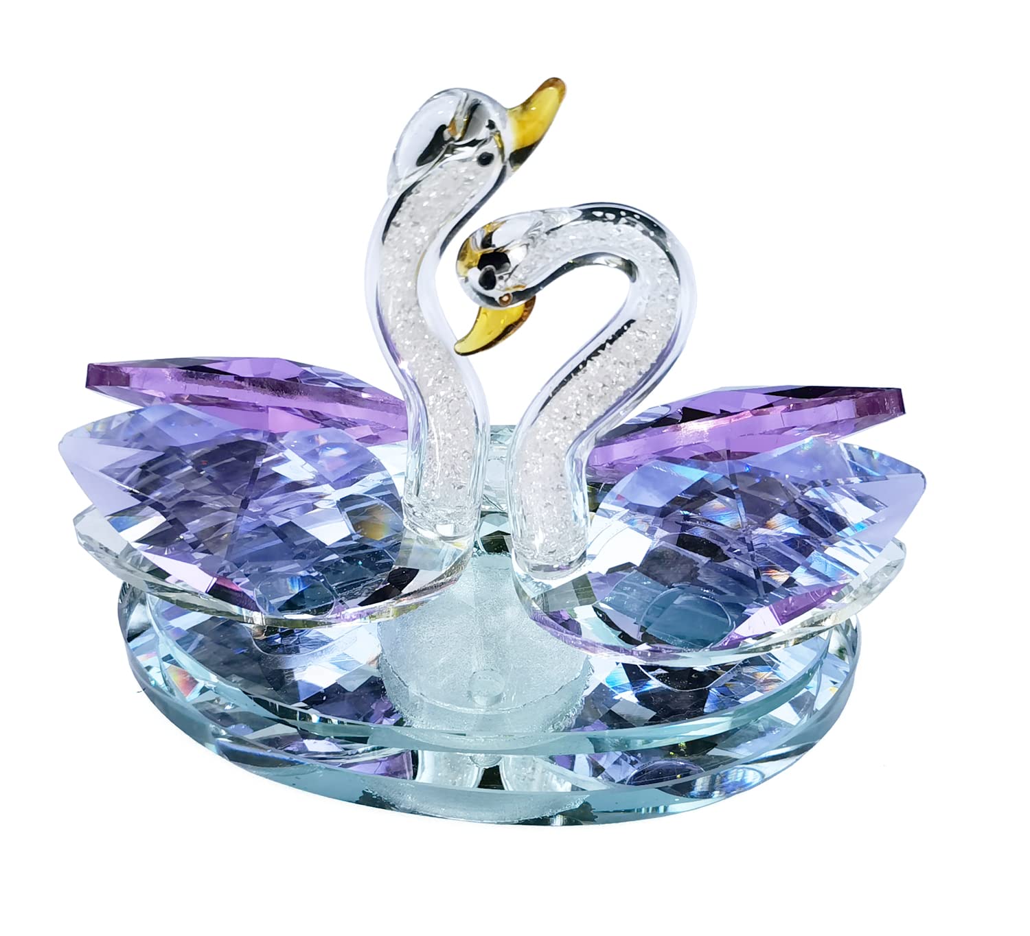 E-istata Crystal Double Swan Ornaments Decorative Elements Collectible Home Decor Christmas Anniversaries Valentine Girlfriend Women Gift Present (Purple)