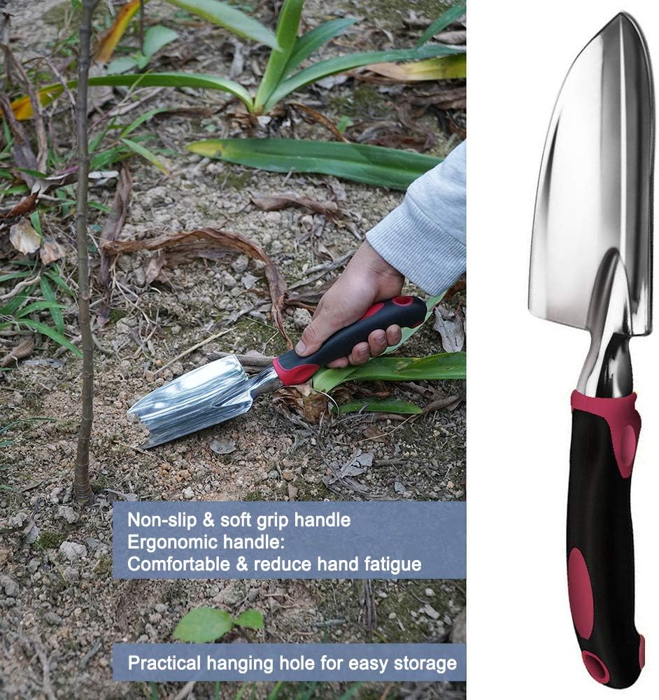 ESOW Garden Tool Set, 3 Piece Cast-Aluminum Heavy Duty Gardening Kit Includes Hand Trowel, Transplant Trowel and Cultivator Hand Rake with Soft Rubberized Non-Slip Ergonomic Handle, Garden Gifts : Garden & Outdoor