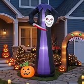 10FT Halloween Inflatable Grim Reaper LED Outdoor Yard Lawn Blow Up Decor | Weather Resistant Easy Setup for Halloween Blowups Built-in LED Lights, Party Decorations,Giant Haunted House Decor