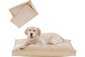 VENESSCO Dog Bed Covers Replacement Washable, Waterproof Dog Bed Cover with Zipper, 36Lx27Wx3H inch Durable Oxford Pet Bed Cover for Outdoor/Indoor Use, Cover Only, Khaki