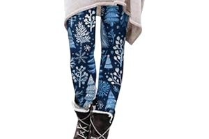 PETYCZEN Christmas Leggings for Women Thermal Warm High Waisted Tummy Control Legging Workout Gym Yoga Pants Christmas Tights
