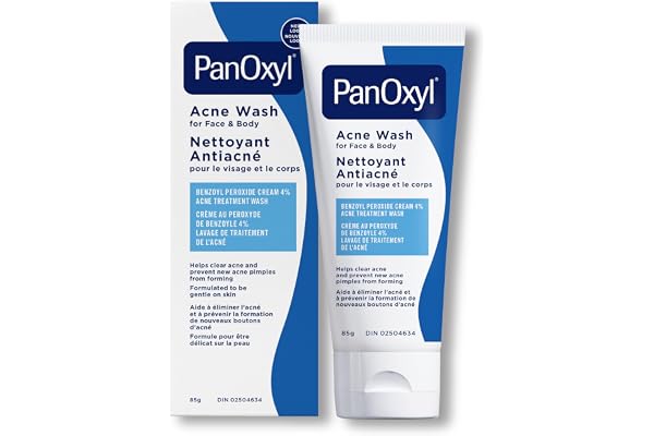 PanOxyl 4% Benzoyl Peroxide Acne Wash, Helps Clear and Prevent Acne, Daily Antibacterial Wash, Gentle, pH-Balanced, 85g