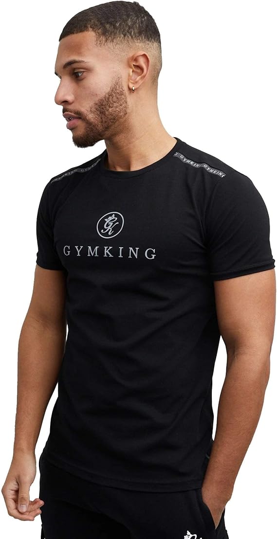 Gym King Print Reflect Logo Half Sleeve TShirt Black Amazon.co.uk Clothing