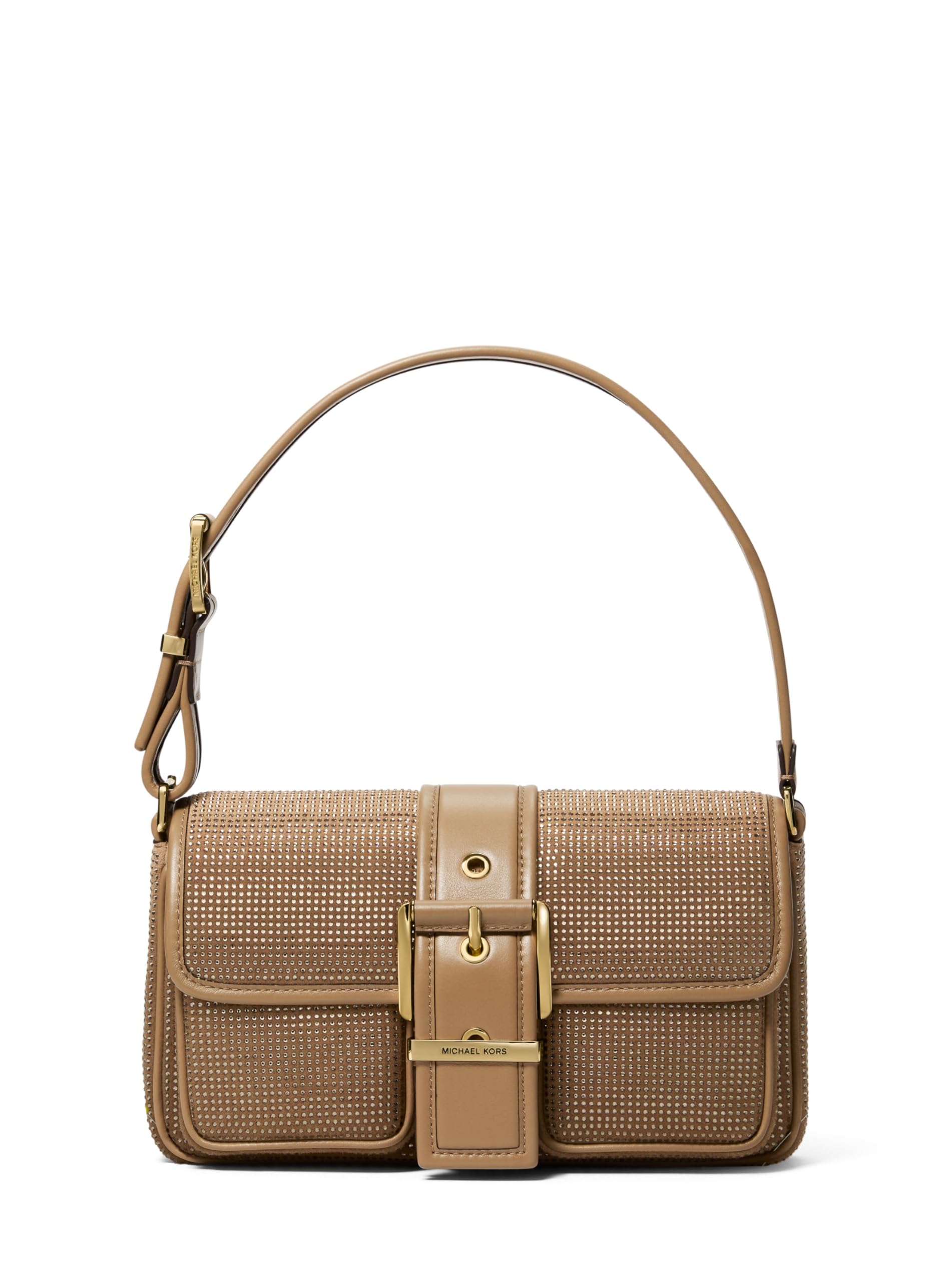 Michael Kors Colby Medium Shoulder Bag, Gold-Tone Hardware/Rhinestone Hot Fix/Husk