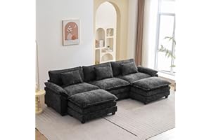 Oprisen Modular Sectional Sofa, Comfy Cloud Couch Sectional Sofa with Ottoman, Chenille Sofa Sleeper Deep Seat Sofa with Throw Pillows for Living Room (Black, 120"- U Shape)