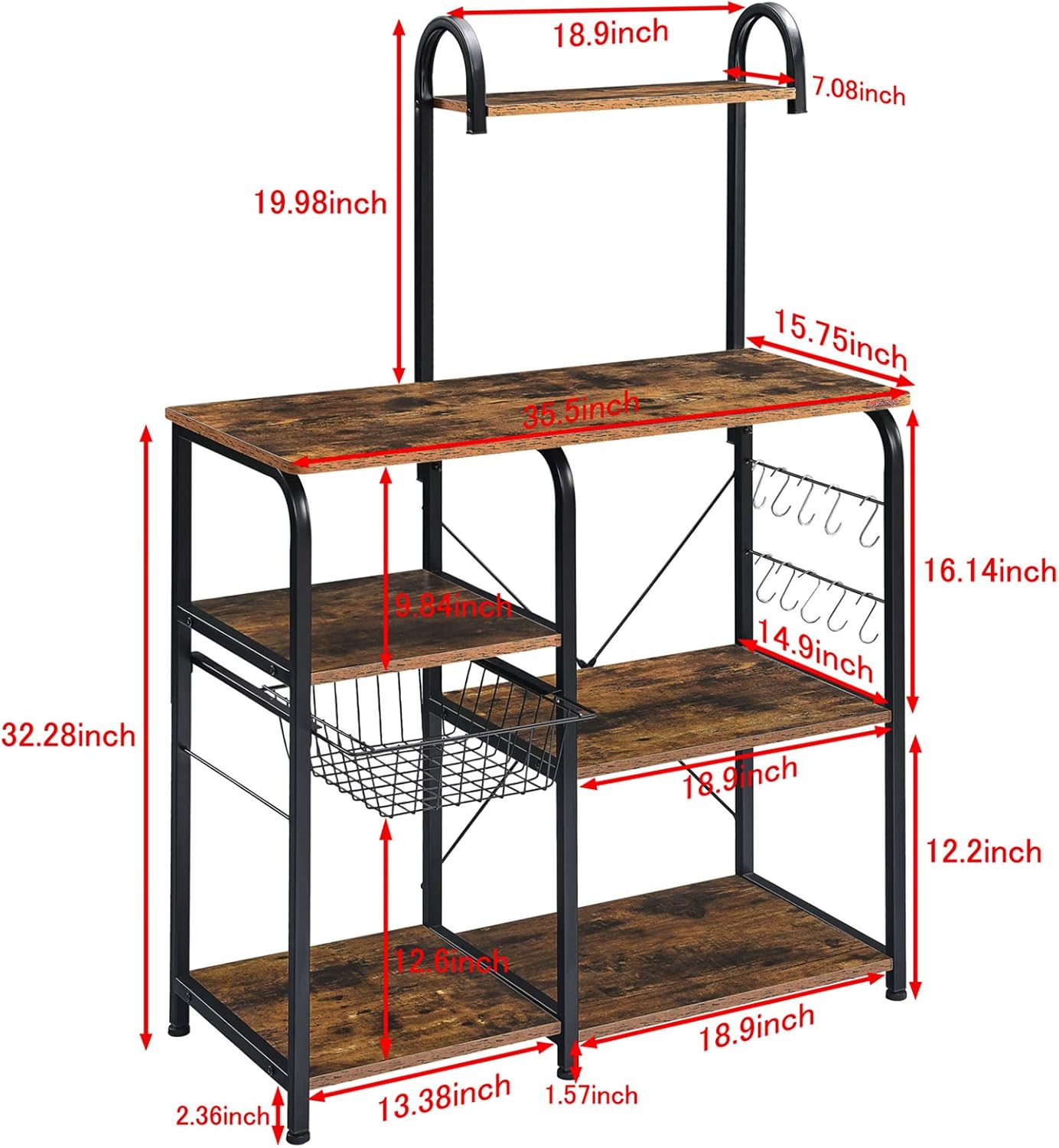Mr IRONSTONE Kitchen Baker's Rack Utility Storage Shelf 35.5" Microwave Stand 4-Tier+3-Tier Shelf for Spice Rack Organizer Workstation(Rustic Brown) - Standing Baker's Racks