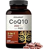 NatureBell CoQ10 200mg with PQQ, 240 Veggie Capsules | Stable High Absorption Form – Antioxidant Support for Heart, & Energy Health – Extra Strength Coenzyme Q10 Supplement