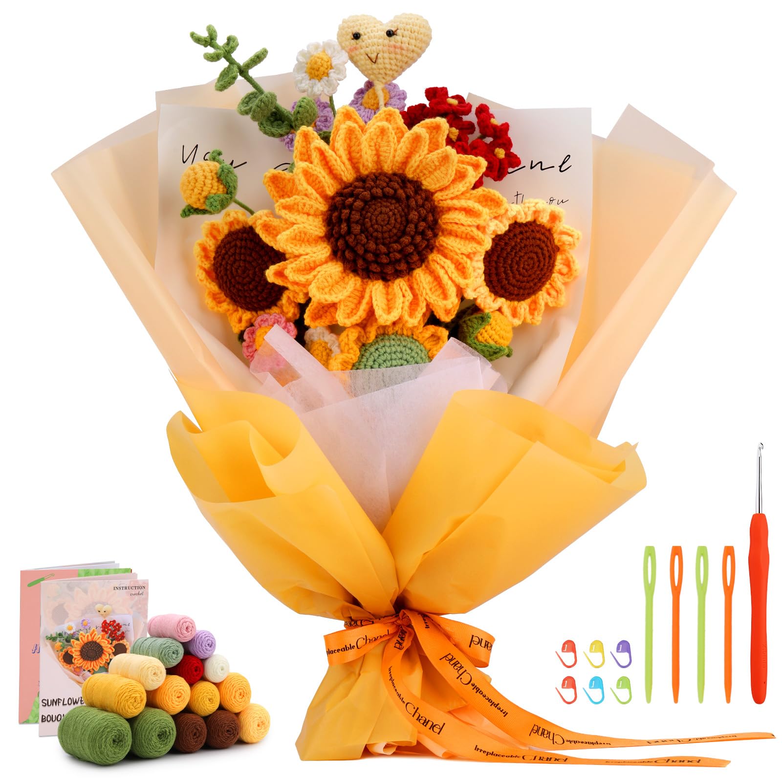 ENCHOL Crochet Kit for Beginners Adults, Sunflower Bouquet Beginner Crochet Kit, Complete Flower Crochet Kits for Starters with Step-by-Step Video Tutorials for DIY Craft Creations