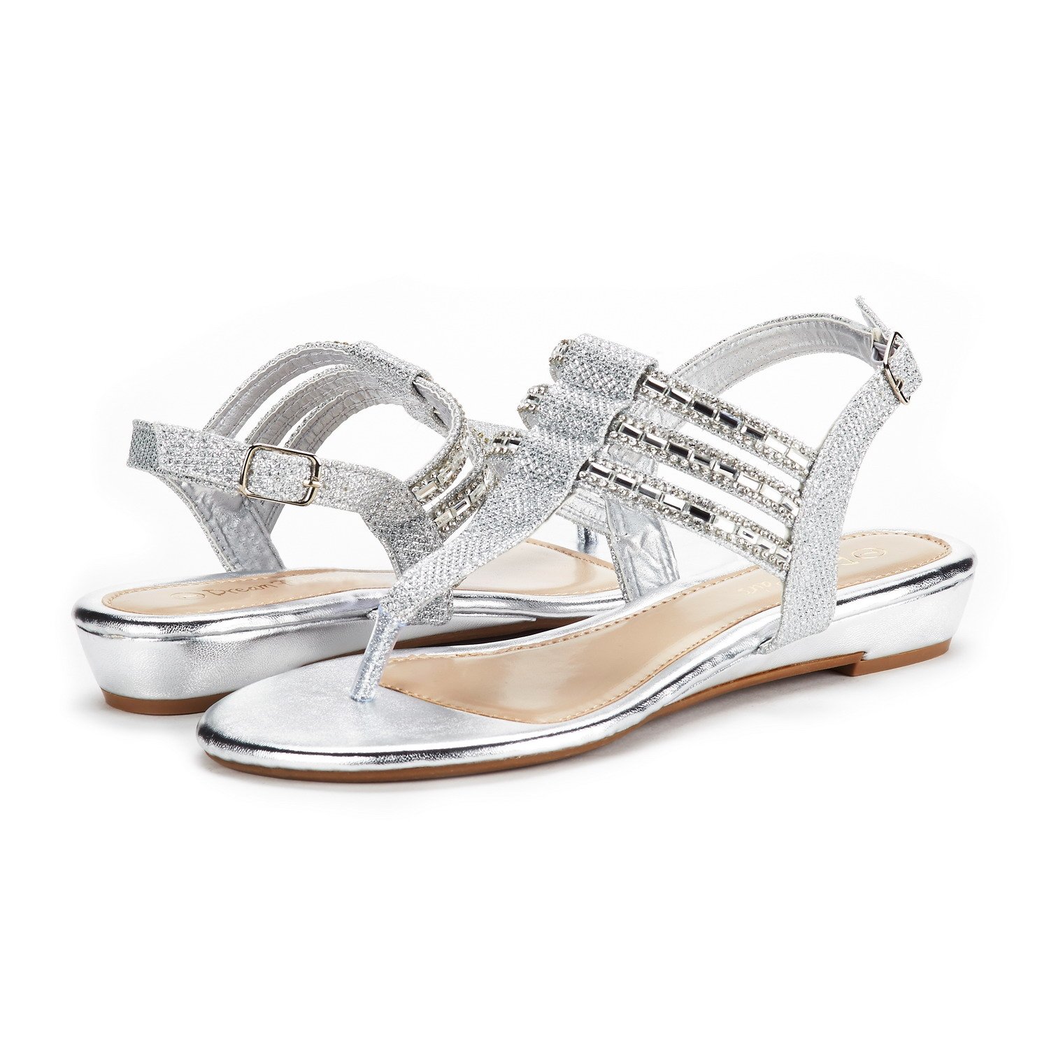 DREAM PAIRS Women's Estelle_W Silver Fashion Rhinestones Low Wedge Sandals Size 9 M US - Image 5