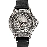 Baojulong Cool Skull Watch for Men - Leather Band, Casual Quartz Wristwatch, Perfect Gifts for Boyfriend, Son, Husband & Dad