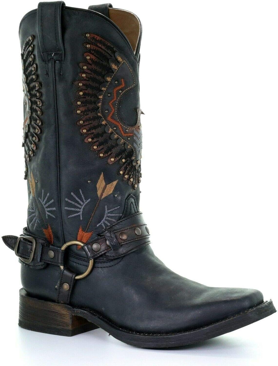 black mens biker boots