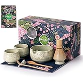 Buucup Matcha Whisk Set, 10 Pcs Matcha Set Includes Matcha Bowl, 2 Cups, Matcha Whisk and Holder, Bamboo Scoop and Spoon, Scoop Rest, Sifter and Tea Towel, Complete Matcha Kit (Mottled Green)