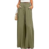Ulovmi Women's Wide Leg Palazzo Pants High Waisted Flowy Lounge Trousers with Pockets