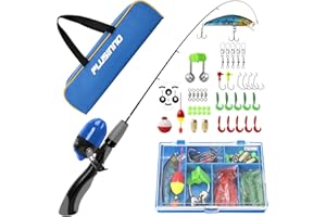 PLUSINNO Kids Fishing Pole,Portable Telescopic Fishing Rod and Reel Full Kits, Spincast Youth Fishing Pole Fishing Gear for K