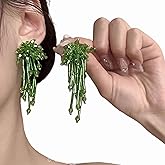 Native Beaded Tassel Earrings Boho,Fringe Drop Statement Seed Bead Tribal Dangle Earrings for Women