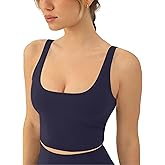 PAVOI ACTIVE Scoop Workout Tank Top with Built in Bra for Women - Medium Support Longline Yoga Sports Shelf Bra Top, FlexFlow