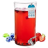 BIRDROCK HOME Beverage Dispenser with Stainless Steel Spigot and Lid - Hammered Glass Drink, Decorative Round Jar/Jug for Iced Tea, Lemonade, Water, Sangria, Cocktails for Party & Picnic - 1.5 Gallon
