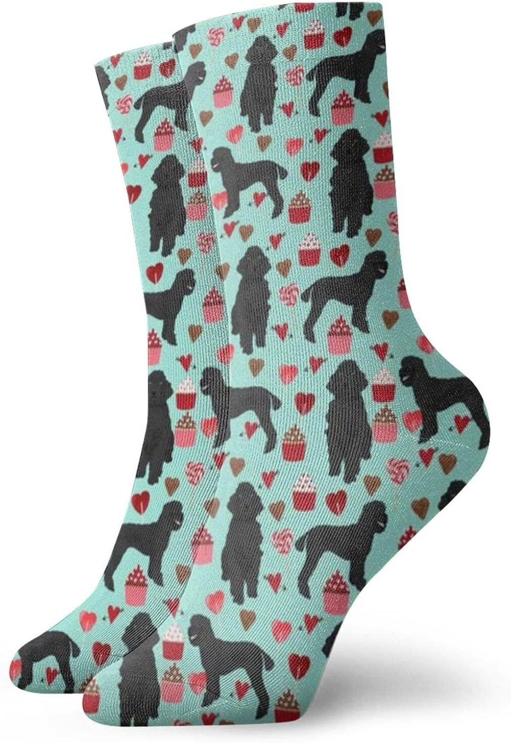 Black Poodles Dogs Valentines Day Aqua Personalized Socks Sport